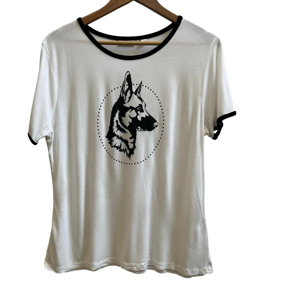 Eva Mendes White Semi Sheer German Shepard Graphic Ringer Tee Shirt XL
